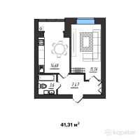 ЖК Рахмет — 1-ком 41.3 м² (от 9,501,300 тг)