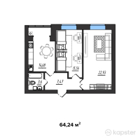 ЖК Рахмет — 2-ком 64.2 м² (от 14,775,200 тг)