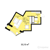 ЖК Мирадж — 1-ком 32.1 м² (от 12,852,000 тг)