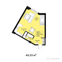 ЖК Мирадж — 1-ком 44.3 м² (от 17,476,000 тг)