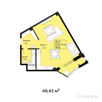 ЖК Мирадж — 1-ком 49.4 м² (от 19,768,000 тг)