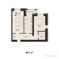 ЖК Auen — 2-ком 65.7 м² (от 27,594,000 тг)