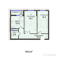 ЖК Kokshebel — 2-ком 61.2 м² (от 22,950,000 тг)