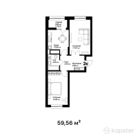 ЖК Sardar City — 2-ком 59.6 м² (от 23,824,000 тг)