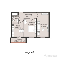 ЖК Satti City 2 — 2-ком 53.7 м² (от 19,332,000 тг)