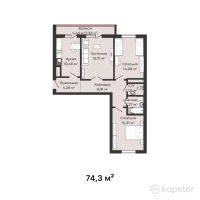 ЖК Satti City 2 — 3-ком 74.3 м² (от 26,748,000 тг)