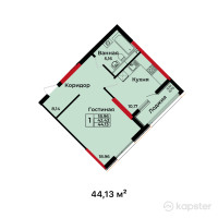 ЖК BUQAR JYRAU EXCLUSIVE — 2-ком 44.7 м² (от 21,032,671 тг)