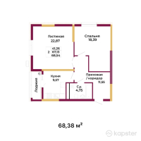 ЖК Altyn Säulet — 2-ком 68.4 м² (от 22,431,922 тг)