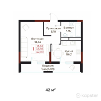 ЖК Buqar Jyraý — 1-ком 42 м² (null)