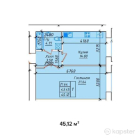 ЖК Гималай — 1-ком 45.1 м² (от 14,889,600 тг)