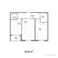 ЖК Gate City — 2-ком 63.6 м² (от 23,532,000 тг)