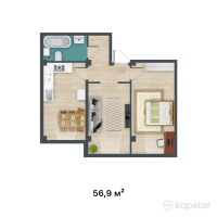 ЖК Kemel - Ui — 2-ком 56.9 м² (от 19,346,000 тг)