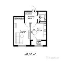 ЖК Aspan park — 1-ком 42,4 м² (null)