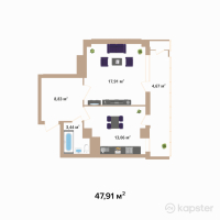 ЖК Hazar — 1-ком 47.9 м² (от 18,205,800 тг)