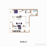 ЖК Hazar — 2-ком 57.6 м² (от 21,869,000 тг)