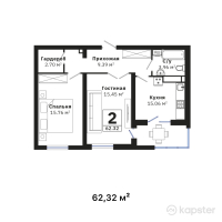 ЖК RAIYMBEK — 2-ком 62.3 м² (от 34,276,000 тг)