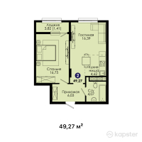 ЖК Tengri City Jassyl — 2-ком 49.3 м² (от 23,156,900 тг)