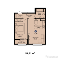 ЖК Tengri City Jassyl — 2-ком 51.8 м² (от 24,350,700 тг)