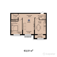 ЖК Tengri City Jassyl — 2-ком 63.5 м² (от 29,849,700 тг)