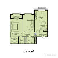 ЖК Tengri City Jassyl — 3-ком 76.1 м² (от 35,743,500 тг)