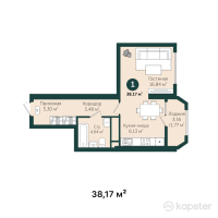 ЖК Tumar Tower Shymkent — 1-ком 38.2 м² (от 19,657,550 тг)