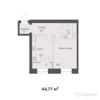 ЖК Asyl Mura — 1-ком 44.8 м² (от 20,594,200 тг)