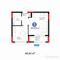 ЖК GreenLine.Aqua — 1-ком 40.5 м² (от 26,864,760 тг)