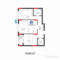 ЖК GreenLine.Aqua — 2-ком 74.1 м² (от 42,285,600 тг)