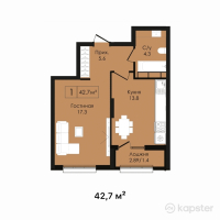 ЖК Sultan Beibarys — 1-ком 42.7 м² (от 16,866,500 тг)