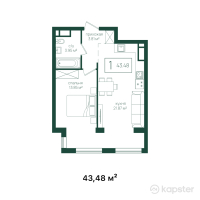 ЖК Mereke — 1-ком 43.5 м² (от 16,522,400 тг)