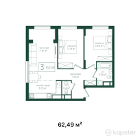 ЖК Mereke — 3-ком 62.5 м² (от 23,746,200 тг)
