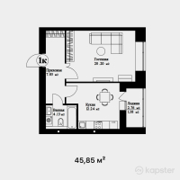 ЖК Snegiri — 1-ком 45.9 м² (от 18,798,500 тг)