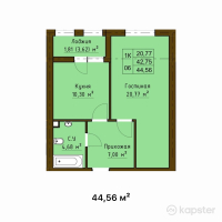 ЖК Испанский дворик — 1-ком 44.6 м² (от 11,585,600 тг)