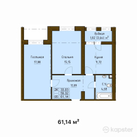 ЖК Испанский дворик — 2-ком 61.1 м² (от 15,896,400 тг)