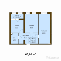 ЖК Испанский дворик — 2-ком 66.9 м² (от 17,404,400 тг)