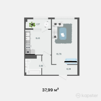 ЖК Прайм Парк 2 — 1-ком 38 м² (от 13,296,500 тг)