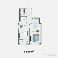 ЖК Прайм Парк 2 — 2-ком 54.7 м² (от 19,141,500 тг)