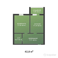 ЖК Jibek Joly — 1-ком 42.8 м² (от 7,704,000 тг)