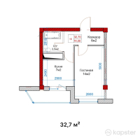 ЖК Шоколад К — 1-ком 32.7 м² (от 9,810,000 тг)