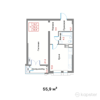 ЖК Etasa Residence — 1-ком 55.9 м² (от 48,074,000 тг)