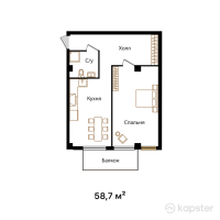 ЖК Zhuldyz Residence — 1-ком 58.7 м² (от 41,090,000 тг)