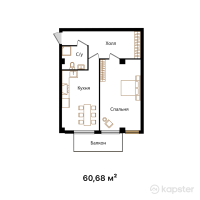 ЖК Zhuldyz Residence — 1-ком 60.7 м² (от 42,476,000 тг)