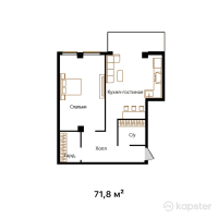 ЖК Zhuldyz Residence — 1-ком 71.8 м² (от 50,260,000 тг)