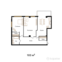 ЖК Zhuldyz Residence — 2-ком 103 м² (от 72,100,000 тг)