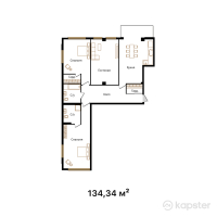 ЖК Zhuldyz Residence — 3-ком 134.3 м² (от 94,038,000 тг)