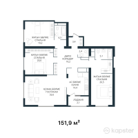 ЖК PRIMAVERA — 4-ком 151.9 м² (от 119,089,600 тг)