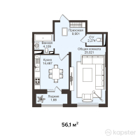 ЖК JM City Dom-Park — 1-ком 56.1 м² (от 30,361,320 тг)