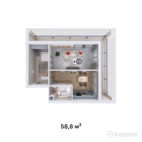 ЖК Monte Mela — 1-ком 58.8 м² (от 34,692,000 тг)