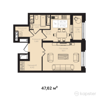 ЖК La Vie — 1-ком 47.6 м² (от 36,667,400 тг)