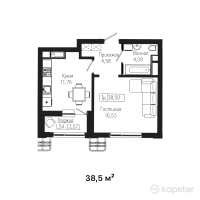 ЖК Tumar Residence — 1-ком 38.5 м² (от 15,015,000 тг)